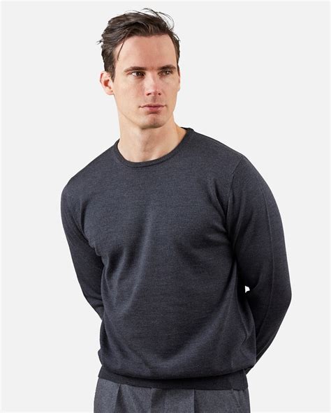 versace collection merino wool round neck knit brown|Merino Wool Fitted Ribbed Knit Top Brown .